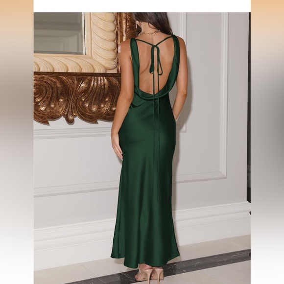 Womens Elegant Satin V Neck Backless Sleeveless Maxi Dress Silk Tie Low Back SM - Picture 2 of 4